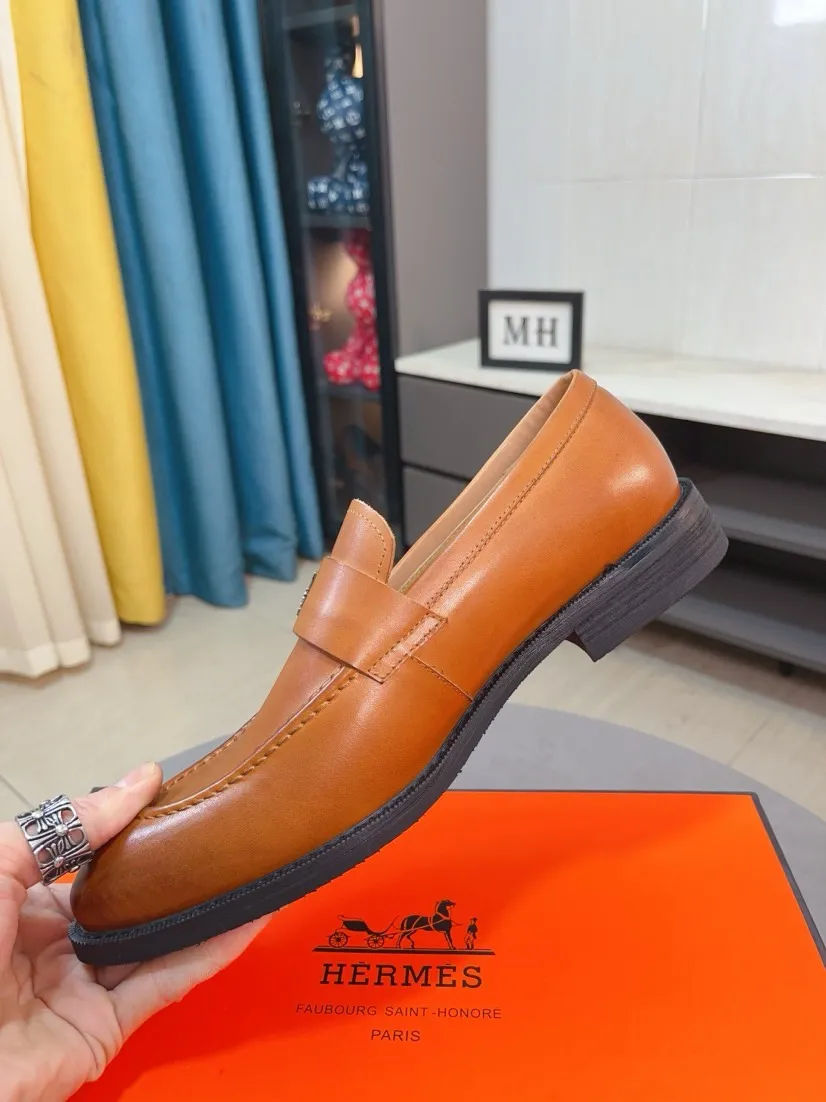 Men's shoes 💰500🌹🌹《HERMES》Hermès business leather shoes, original factory configuration, original imported cowhide upper + luxury hardware logo + fully imported original customized sheepskin lining, sole: rubber wear-resistant outsole, difficult craftsmanship, original factory with single goods, 🔍🔍high quality code number: 38-44 45 can be customized